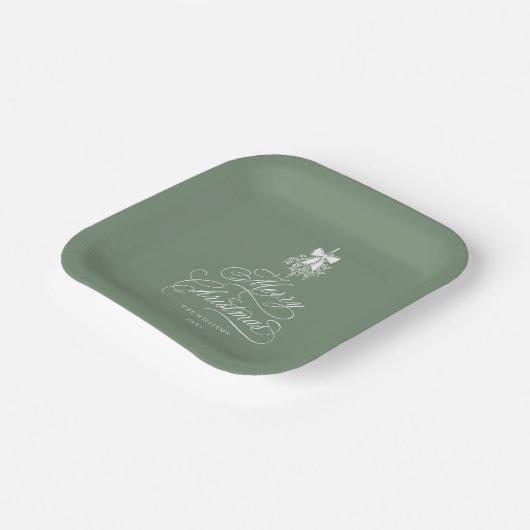 Silky Sage Romantische Kalligrafie Frohe Weihnacht Pappteller (Gewinkelt)