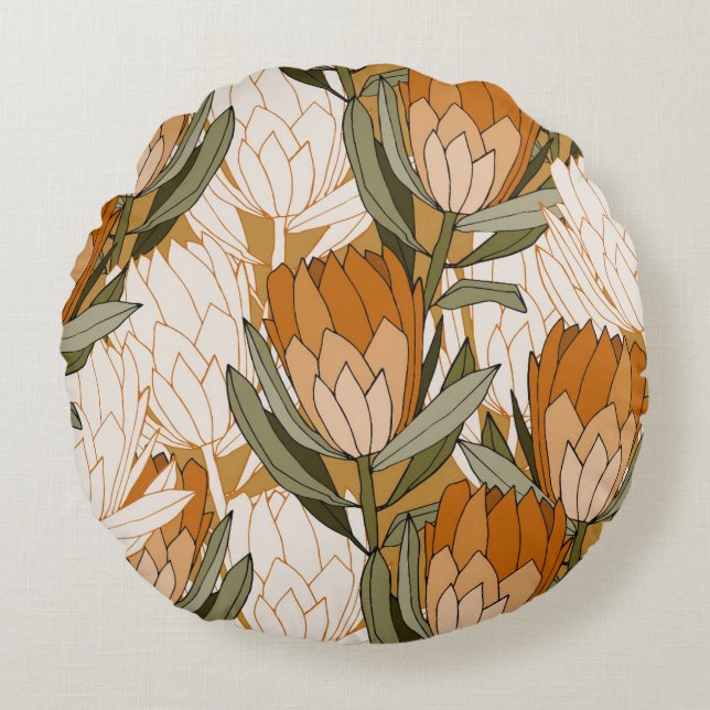 Silky Sage Rusty Orange Lotus Blume Rundkissen Rundes Kissen (Vorderseite)