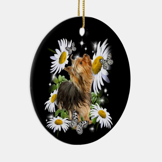 Silky Terrier Daisy Butterfly Gedenkpfeife druckt Keramik Ornament (Rechts)
