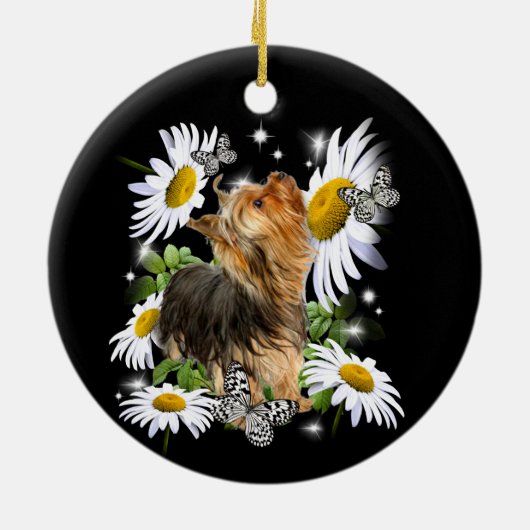 Silky Terrier Daisy Butterfly Gedenkpfeife druckt Keramik Ornament (Hinten)