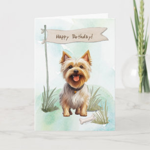 Silky Terrier Dog Breed under Birthday Sign Karte