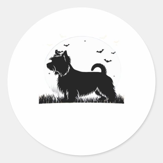 Silky Terrier Dog � Halloween Moon Silhouette Clas Runder Aufkleber (Vorderseite)