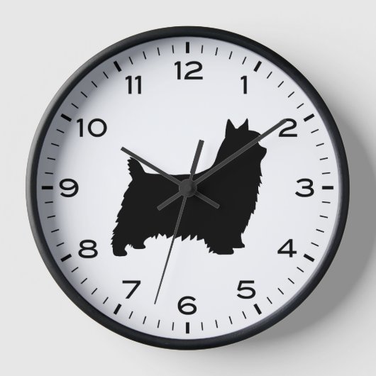 Silky Terrier Dog Rasse Silhouette Uhr (Vorderseite)
