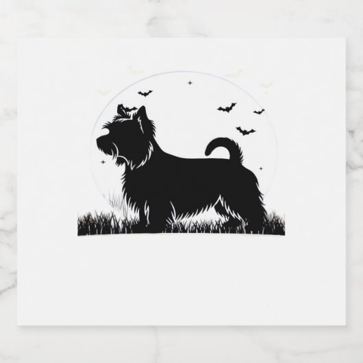 Silky Terrier Hund � Halloween Mond Silhouette Cla Schaumweinetikett (Einzelnes Label)