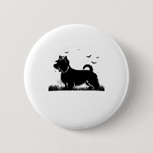 Silky Terrier Hund � Halloween Mond Silhouette Kla Button