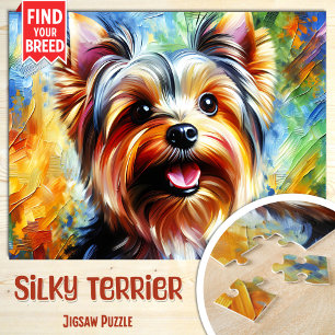 Silky Terrier Hund Portrait Acryl-Kunst Druck Puzzle