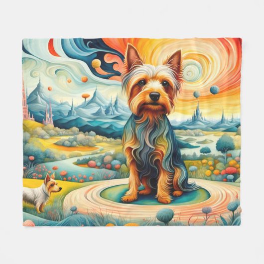 Silky Terrier im Garten der Irdischen Freuden Fleecedecke (Vorderseite (Horizontal))