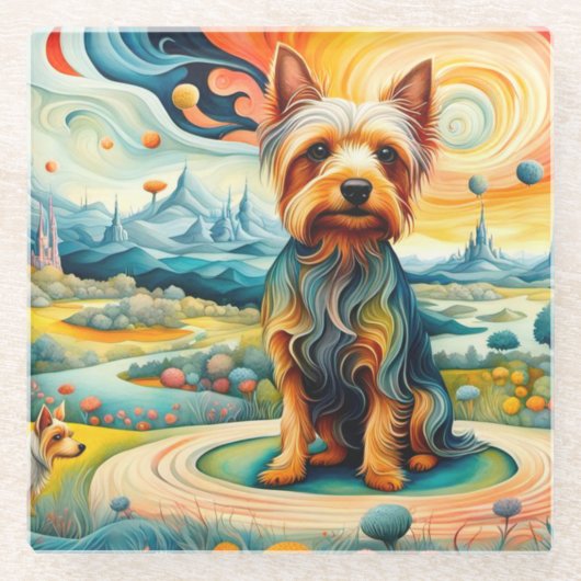 Silky Terrier im Garten der Irdischen Freuden Glasuntersetzer (Vorderseite)