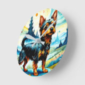 Silky Terrier im Garten des irdischen Friedens 4 Runde Wanduhr (Winkel)