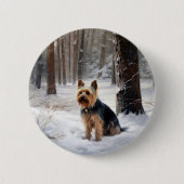 Silky Terrier lässt es Weihnachten schnee Button (Vorderseite)