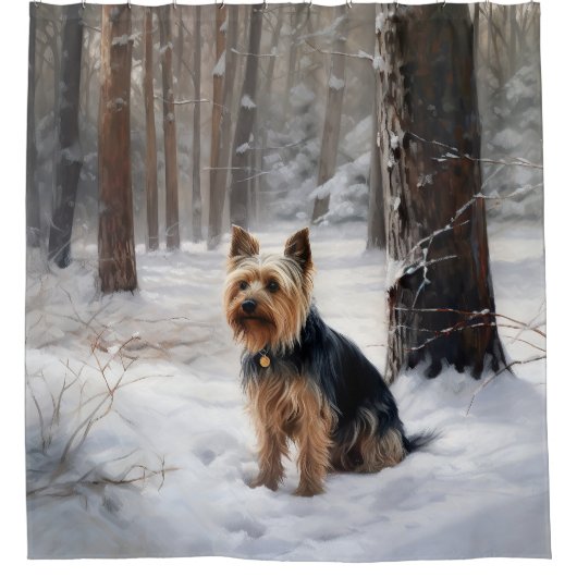 Silky Terrier lässt es Weihnachten schnee Duschvorhang (Vorderseite)