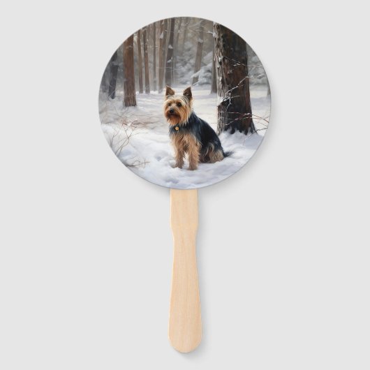 Silky Terrier lässt es Weihnachten schnee Fächer (Rückseite)