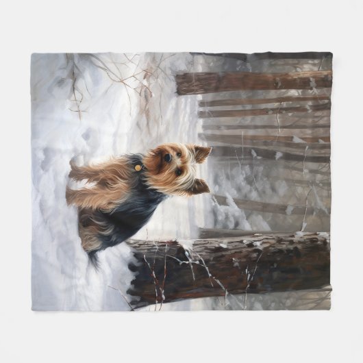 Silky Terrier lässt es Weihnachten schnee Fleecedecke (Vorderseite (Horizontal))