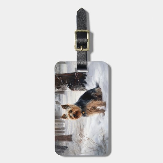 Silky Terrier lässt es Weihnachten schnee Gepäckanhänger (Vorderseite vertikal)