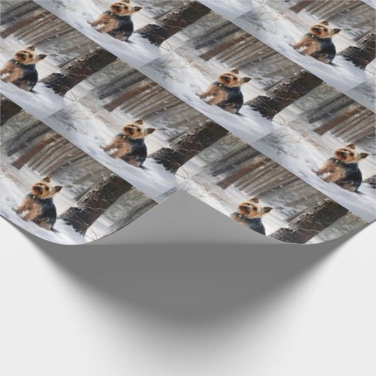 Silky Terrier lässt es Weihnachten schnee Geschenkpapier (Ecke)