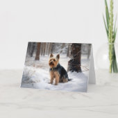 Silky Terrier lässt es Weihnachten schnee Karte (Vorderseite)