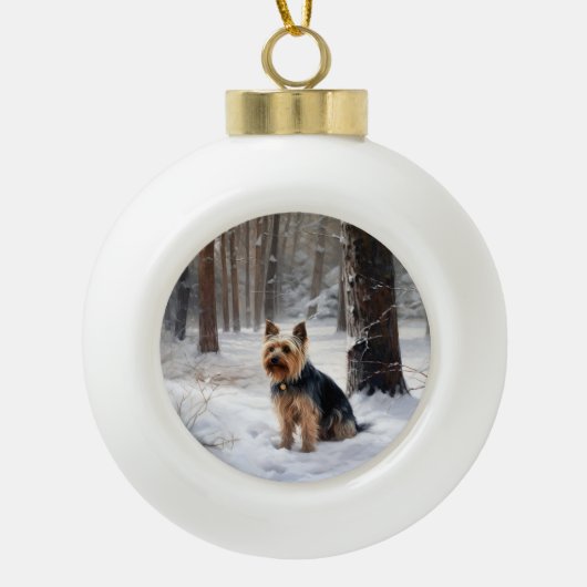 Silky Terrier lässt es Weihnachten schnee Keramik Kugel-Ornament (Vorderseite)
