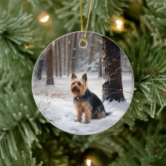 Silky Terrier lässt es Weihnachten schnee Keramik Ornament (Baum)
