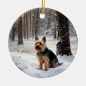 Silky Terrier lässt es Weihnachten schnee Keramik Ornament (Vorne)