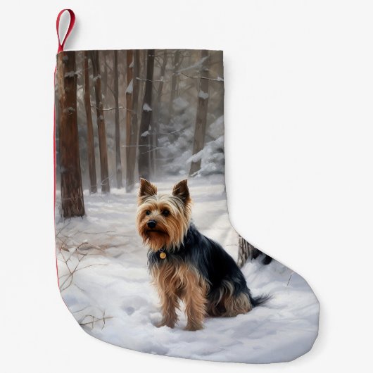 Silky Terrier lässt es Weihnachten schnee Kleiner Weihnachtsstrumpf (Vorderseite)