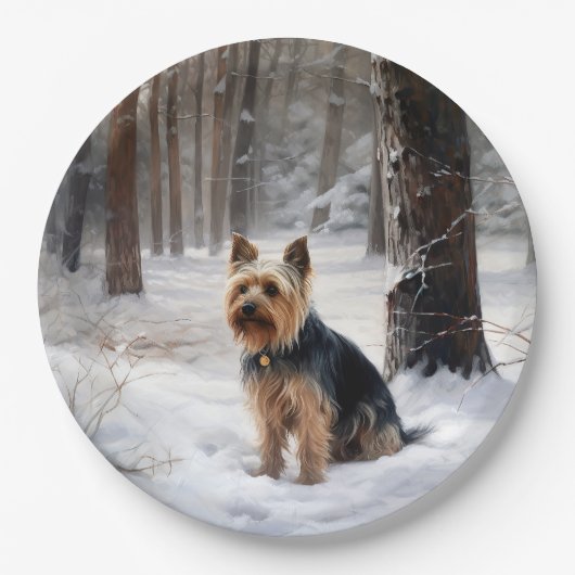 Silky Terrier lässt es Weihnachten schnee Pappteller (Vorderseite)