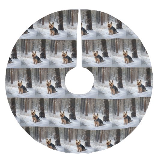 Silky Terrier lässt es Weihnachten schnee Polyester Weihnachtsbaumdecke (Vorderseite)