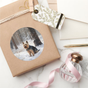 Silky Terrier lässt es Weihnachten schnee Runder Aufkleber