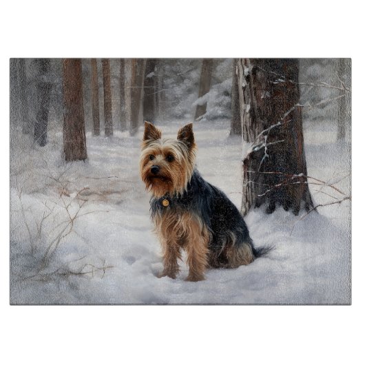 Silky Terrier lässt es Weihnachten schnee Schneidebrett (Vorderseite)