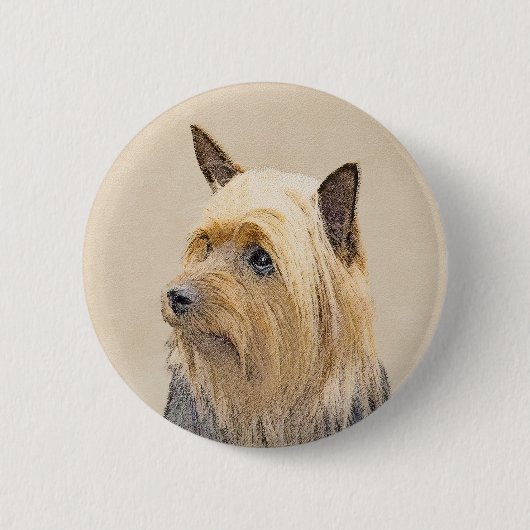 Silky Terrier Painting - Niedliche Original Dog Ar Button (Vorderseite)