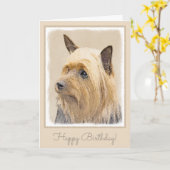 Silky Terrier Painting - Niedliche Original Dog Ar Karte (Gelbe Blume)