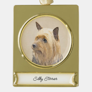 Silky Terrier Painting - Niedliches Original Dog A Banner-Ornament Gold