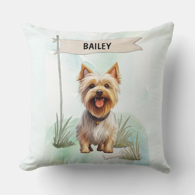 Silky Terrier Watercolor Personalized Dog Kissen (Vorderseite)