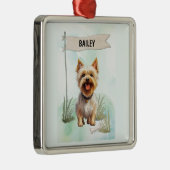 Silky Terrier Watercolor Personalized Dog Ornament Aus Metall (Rechts)