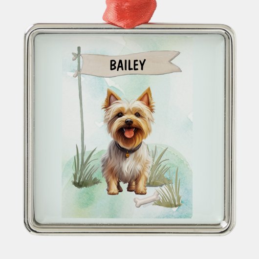Silky Terrier Watercolor Personalized Dog Ornament Aus Metall (Vorne)