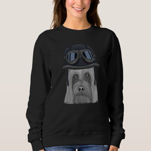 Silky Terrier Wearing Vintage Motorcycle Helmet Sweatshirt (Vorderseite)