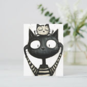 Silly Adorable Cats Black and White Drawing Postkarte (Stehend Vorderseite)