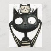 Silly Adorable Cats Black and White Drawing Postkarte (Vorderseite)