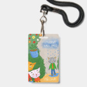 Silly Cartoon Cat Student Hall Pass Badge Ausweis (Vorderseite mit Lanyard)