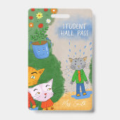 Silly Cartoon Cat Student Hall Pass Badge Ausweis (Vorderseite)