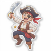 Silly Cartoon Pirate Custom-Cut Vinyl Sticker (Vorderseite)