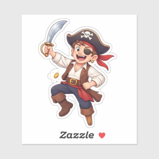 Silly Cartoon Pirate Custom-Cut Vinyl Sticker (Blatt)