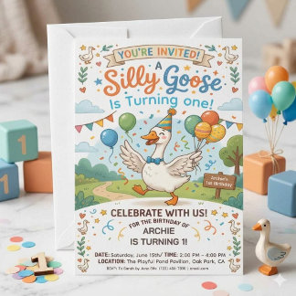 Silly Goose 1. Geburtstagseinladung | Whimsical Einladung