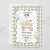 Silly Goose 1st Birthday Green Gingham Einladung (Vorderseite)