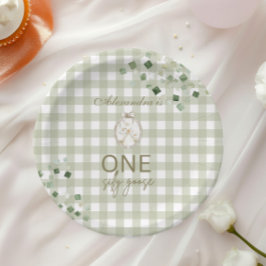 Silly Goose 1st Birthday Green Gingham Pappteller
