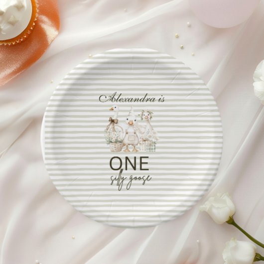 Silly Goose 1st Birthday Green Stripes  Pappteller