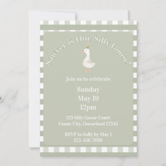 Silly Goose 1st Birthday Invitation (Sage Green) Einladung