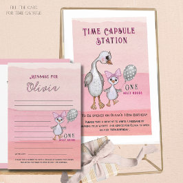 Silly Goose 1st Birthday Pink Time Capsule Card Einladung