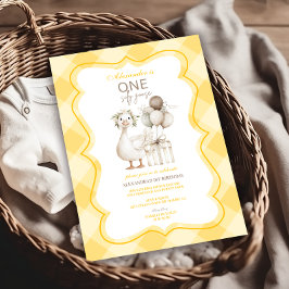 Silly Goose 1st Birthday Yellow Gingham Einladung