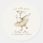 Silly Goose 3rd Birthday Watercolor Runder Aufkleber (Vorderseite)