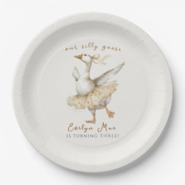 Silly Goose 3rd Birthday Yellow Watercolor Pappteller